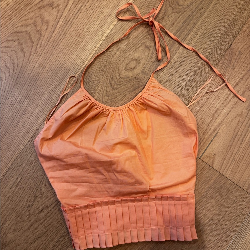 Ramy Brook Charlie crop halter top in peach